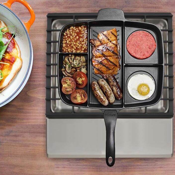 Non-Stick Frying Pan Fry Pan 5 in 1 Divided Grill Pan for Multi-Purpose  Cooked Breakfast Pot Fry Oven Meal Skillet